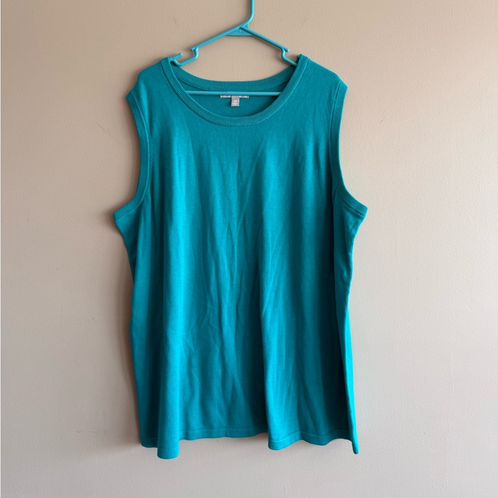 Woman Within Green 100% Cotton Sleeveless Vest 26/28